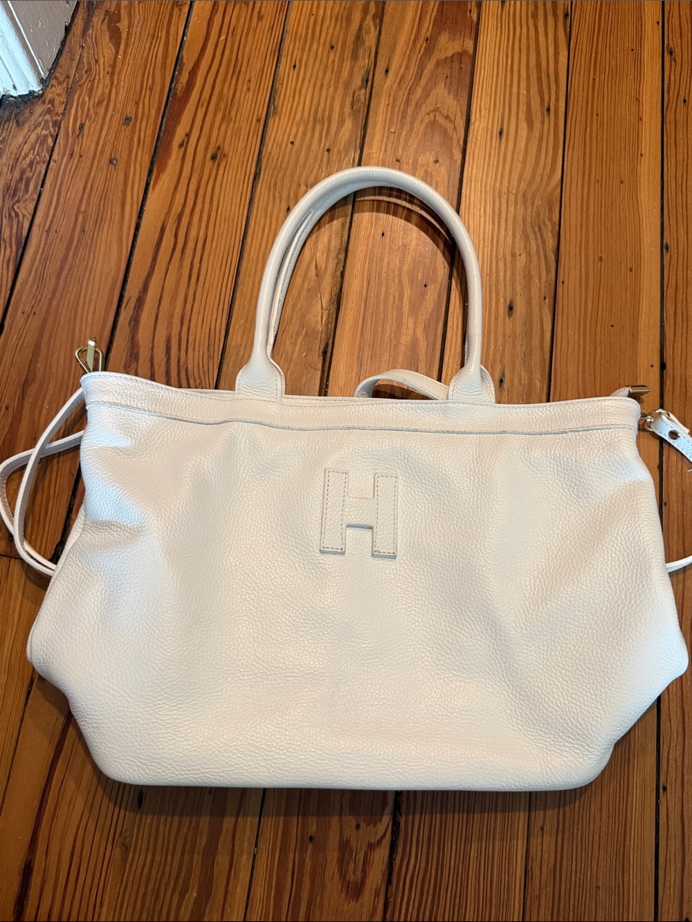 Structured White Leather Tote with Convertible Strap Made it Italy
